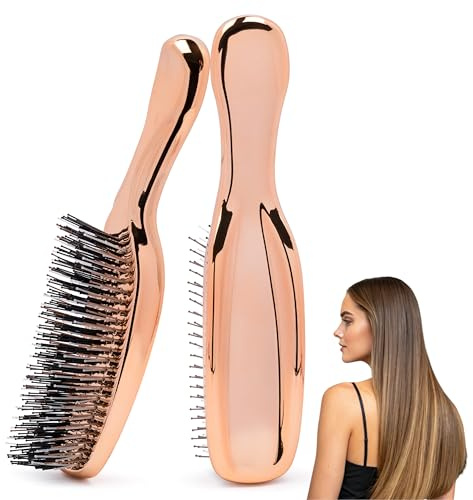 G&B Hair - Spazzola Capelli, Districa La Rottura, Districa Tutti I Tipi Di Capelli, Spazzola districante Con Setole Morbide, Oro Rosa