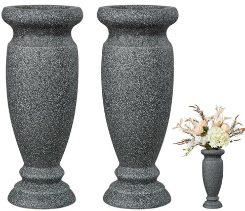 Cemetery Vase, Resin Grave Vase Flowers Holders for Home Tabletop, Artificial or Fresh Flowers, Cemetery Grave Headstone Decorations (2pcs, Grey), Flower is not included, No Draining Hole