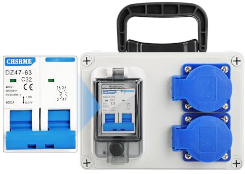 Vothen coffret électrique étanche 230V 16A IP67, tableau de distribution mural ABS, 2 prises industrielles, coffret de chantier extérieur industriel boîtier extérieur pour chantier