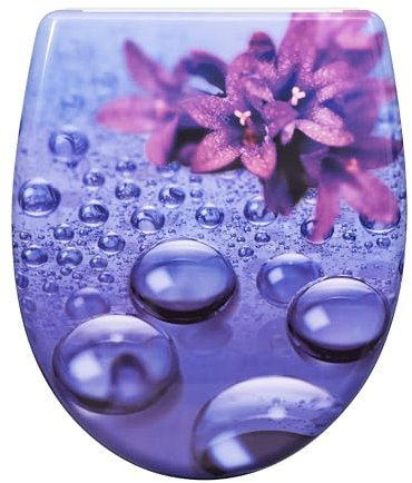 eSituro Toilettendeckel, WC Sitz mit Absenkautomatik, Klodeckel mit Schnellverschluss, 360° verstellbaren Scharnieren, Klobrille aus Duroplast, Violett mit Regentropfen-Druck