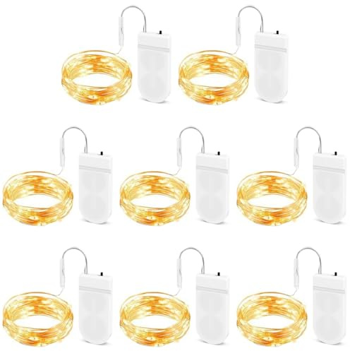 BROTOU LED String Lights, 3M 30 LED Battery Operated Copper Wire Fairy Lights for DIY Parties of Birthday, Wedding, Halloween, Christmas, in/Outdoor Decoration (Warm White, 8 Pack)