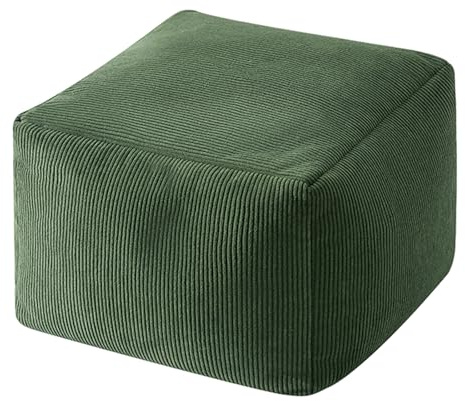 Thdsubb Square Pouf Ottoman Fußhocker Corduroy Sitzsack Ungepolsterter Fußkissen Pouf Bezug für Living Room & Bedroom (Grün,40-40-30cm)