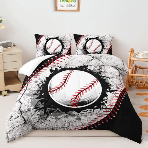 Relleno Nordico Cama 180 Béisbol Rojo Gris Relleno Nordico 4 Estaciones Cómodo Transpirable Duvet con Fundas de Almohada Edredon Cama 180 Suave Lavable Edredón Nórdico 228x228 cm