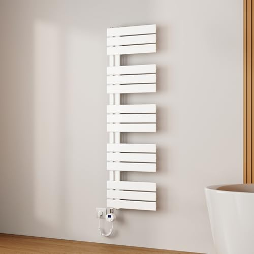 EMKE Scaldasalviette Elettrico 132x40 cm Bianco, Porta-Asciugamani Riscaldante con Termostato WiFi, 600W, Termoarredo Elettrico per Bagno