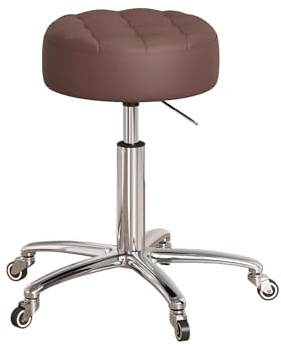 Arbetspall med Hjul Verkstad Höjdjusterbar 41-55 cm Ergonomisk Rund Rullpall Tjock Sittdyna Vridbar Pall för Kosmetiska Studior Frisörsalonger Kontor(Brown)