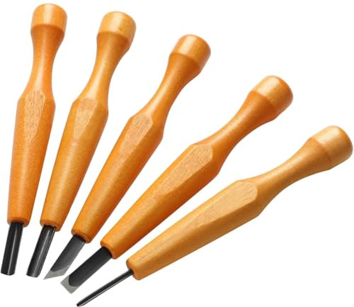 Wisyurt Set de 5 Outils de Sculpture sur Bois : Couteaux de Sculpture, Ciseaux, Outils de Linogravure, Gouges en V, Outils à Angle et Outils Demi-Ronds.