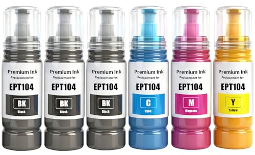 104 Inchiostro Compatibile con Epson 104 per ET-2710 ET-2711 ET-2712 ET-2714 ET-2715 ET-2720 ET-2721 ET-2726 ET-2810 ET-2815 ET-2820 ET-2821 ET-2825 ET-2826 ET-4700 Stampanti (BK*3/C/M/Y)