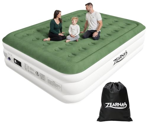 Zearna Double Air Bed, 203x152x46cm Air Mattress with Built-in Electric Pump, 3 Mins Self Inflation Deflation, Inflatable Mattress, Blow Up Mattress, Spare Guest Bed for Overnight Home Camping