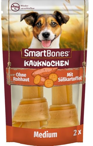 SmartBones Kauknochen Medium - Kausnack mit Süßkartoffel für mittelgroße Hunde, Knochen mit weicher Textur, ohne Rohhaut, 2 Stück