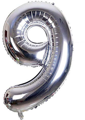 Palloncino Gonfiabile Numero per Compleanni / Feste Dimensione 35cm Colore Argento (Numero 9)