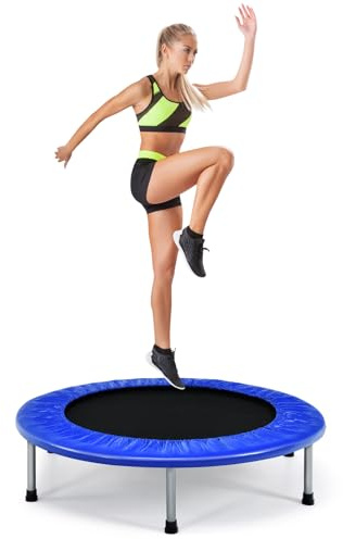 GYMAX 38” Mini Trampoline, Foldable Fitness Exercise Rebounder, Indoor Outdoor Gym Trampolines for Kids Adults, 150KG Capacity (Light Blue)