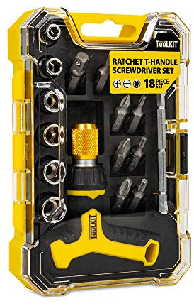 TUULKIT Lot de 18 tournevis à cliquet avec poignée en T, kit d'outils portable pour petits travaux de bricolage à domicile, réparation de vélo, un kit d'outils portable pour voiture et bien plus