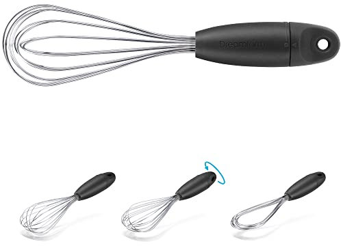 Dreamfarm Mini Flisk 3-in-1 Pieghevole, Salvaspazio Frusta da Forno e da Cucina, Frusta per Salse e Frusta Piatta per Deglassare, Acciaio Inossidabile - 9 Nero