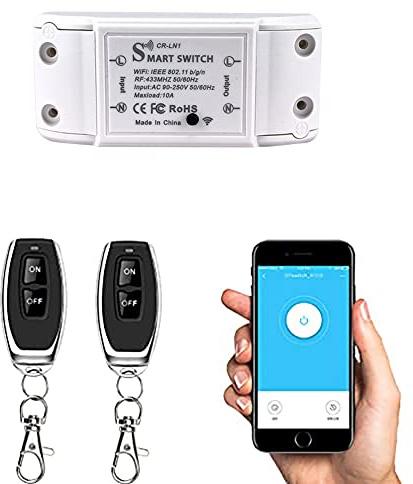 COLOROCK Smart WiFi Light Switch, RF Wireless Remote Control Switch Kit, Voice Control, Compatible with Alexa/Google Home, Timer Function, 10A，2 Remote Control