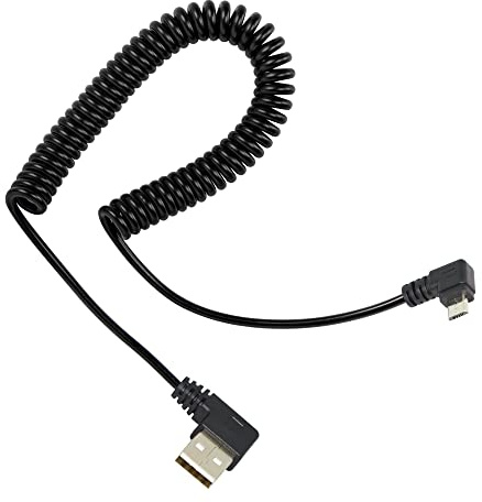 RIIEYOCA Micro USB Coiled Cable,Left Angle Micro USB Male to Right Angle USB A Male Sync & Charging Spring Spiral Cord for Micro USB Devices(1.47ft to 3.94ft)