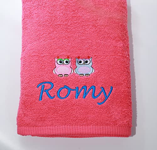 ★ Handtuch mit Namen und Motiv Bestickt ★ Duchtuch ★ Geschenk ★ Badetuch ★ 500 g/m2 ★ (70 x 140 cm, Warm - Pink)