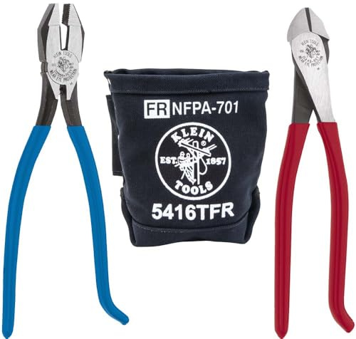 Klein Tools 80081 Pliers Kit, Made in USA, Set with Ironworker's Diagonal Cutting Pliers, Heavy Duty Side Cutters and Flame Resistant Canvas Tool Bag, 3-Piece