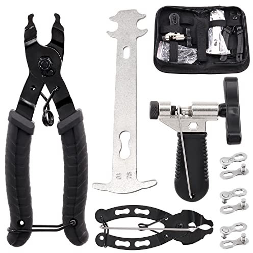 Swpeet Kit surtido de herramientas de reparación de cadena de bicicleta, incluye alicates de cadena de bicicleta, alicates de enlace maestro de cadena de bicicleta, verificador de cadena indicador de