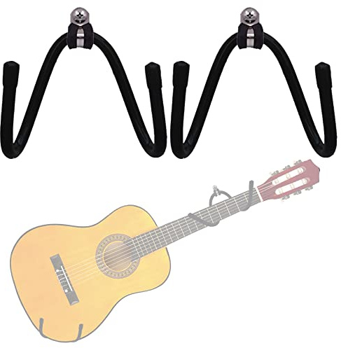Pmsanzay Lot de 2 supports muraux horizontaux pour guitare, support mural avec vis pour ukulélé électrique acoustique, basse, banjo, mandoline