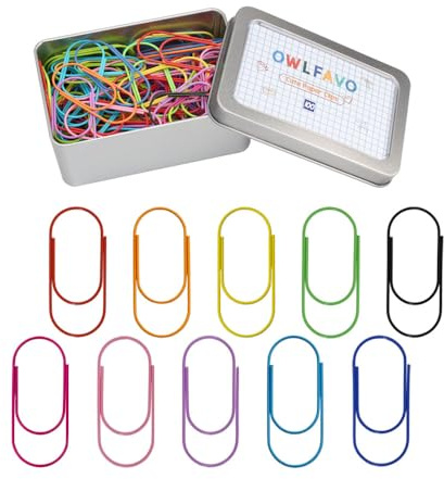 OWLFAVO 100pcs 2 inch Jumbo Paper Clips with Storage Box, 10 Colors, Funny Cute Paperclips Bookmarks Planner Clips for Fun Office Supplies School Gifts Wedding Decoration