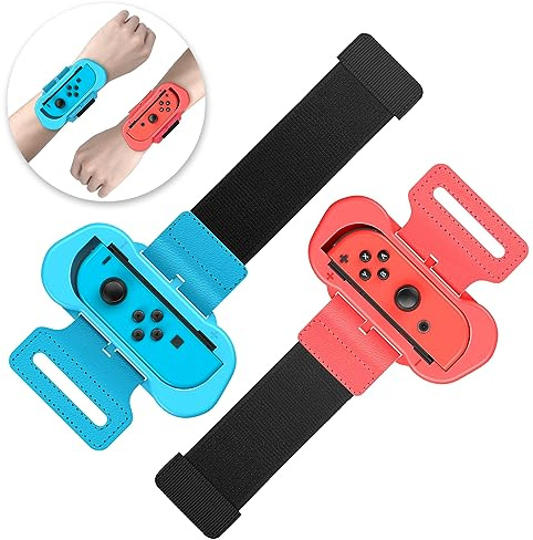 Armbänder für Just Dance Switch 2026 2025 2024 2023 2022 für Zumba Burn It Up - Verstellbarer Elastischer Armband für Nintendo Switch/Switch OLED, 2 Stück Bänder für Erwachsene und Kinder (Rot & Blau)