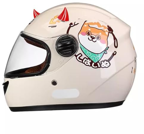 QJWMatic Casco De Motocicleta Integral para Niños Cascos Protectores Ligeros con Visera Solar Niños Y Niñas De 3 A 12 Años Cuatro Estaciones D,48-55CM