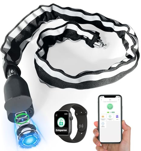 Anweller Fahrradschloss Fingerabdruck, Hohe Sicherheit Anti-Diebstahl Fahrrad Kettenschloss mit APP, Gehärtete Stahlkettenglieder 6mmx100cm Wasserdichtes Kabelschloss