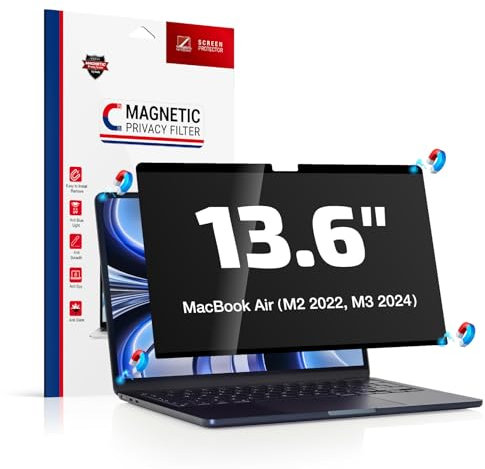 Fluflyer Magnetischer Blickschutzfilter Kompatibel Mit MacBook Air 13,6 Zoll (2022-2024, M2 M3), Abnehmbar Anti Glare Blickschutzfolie Sichtschutz für Mac Air 13 (A2681 A3113)