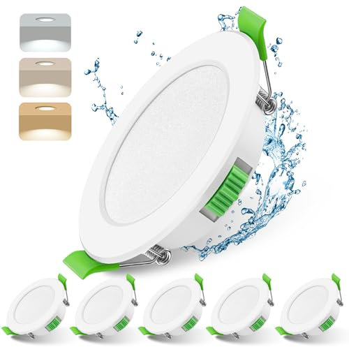 Mizlay 6er Set LED Einbaustrahler 230V Dimmbar 88mm (Lochmaß 70-75mm) 7W, LED Spots Außen IP44 Warmweiß Neutralweiß Kaltweiß, Flach Deckenspots Einbauleuchten Einbauspot Weiß für Badezimmer Innen