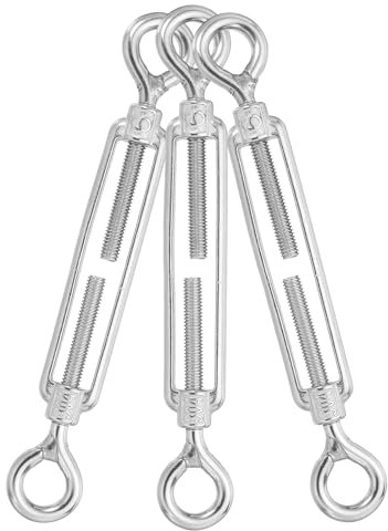 sourcing map M6 Eye and Eye Turnbuckles for Cable Wire Rope Tension, 304 Stainless Steel Turnbuckle Adjustable for Shade Sail String Light Hanging Pack of 3