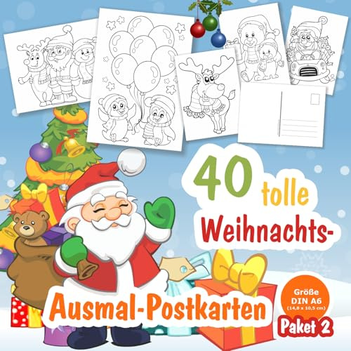 Unser-Festtag 40 tarjetas postales para colorear, para niños, todos los demás diseños (tamaño de cada tarjeta DIN A6) Set 2