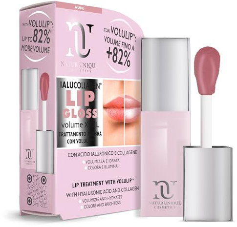 Natur Unique - IALUCOLLAGEN LIP VOLUME GLOSS XXXL | Volumizzante Labbra Fino a +82% | Lucidalabbra Volumizzante Gonfia Labbra Colorato NUDE con Volulip | Lipgloss Made in Italy | 8ML