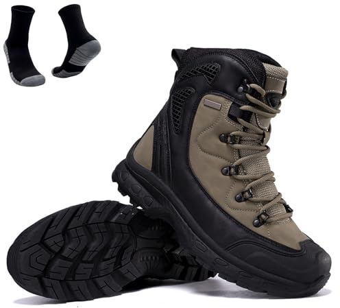 LDZDGD Botas Tácticas de Combate para Hombre, para Senderismo, Todoterreno, Impermeables, Antideslizantes, para Caza, Trabajo y Actividades Al Aire Libre(Khaki,44 EU)