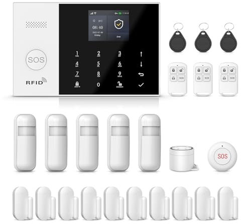 PGST Allarme Casa Senza Fili DIY - 4G/WiFi/GSM Sistema Allarme Casa, Sensori Porta/Finestra + Rilevatori Movimento, Allarme 120dB, App Tuya/Smart Life/Alexa/Google, Garanzia 1 Anno (nero)