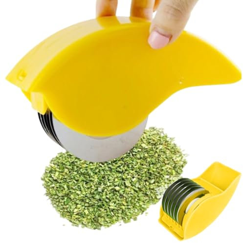 Peosaard Mincer à Rouleaux d'herbe, Coupe-coriandre Lavable, coupeur à la Menthe à la Menthe Manuelle avec 6 Lame en Acier Inoxydable, Hache de légumes de Cuisine/Jaune