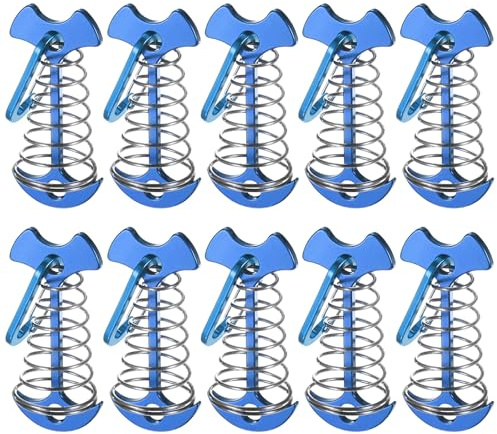 TIXIPEM Pinzas de anclaje para cubierta de espina de pescado con hebillas [10 piezas] – Estacas de aluminio con hebilla de resorte para uso para camping y senderismo – [azul] estacas de amarre para