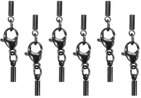 QUARKZMAN 6 stycken hummerklo stängning med snöre, ändlock, 1 mm ID rostfritt stål, halsband, läder, vikförslutningsanslutning för armband gör-det-själv smyckestillverkning, svart (stil 2)