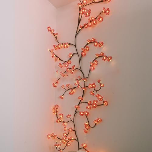 Yolispa Fiore di ciliegio Decorativo, 2,3 m, 144 LED, Catena Luminosa con Fiori di ciliegio da Parete, con Telecomando, 8 modalità Timer, Albero di salice, luci per Camera da Letto