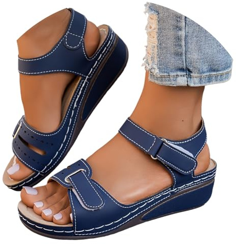 Sandali Donna Estive con Plantare Estraibile Sandali Eleganti con Tacco Sandalo a Punta Aperta Comodi con Zeppa Scarpe Ortopediche Plantari Arch Fit Cinturino alla Caviglia Antiscivolo Infradito