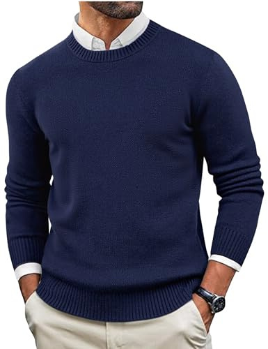 Demegimi Maglione da Uomo Girocollo Maglia da Uomo Regular Fit Manica Lunga Pullover Casual Basic per Autunno e Inverno