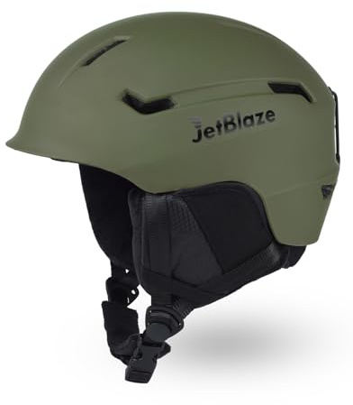 JetBlaze Ski Helmet Men's Women's Unisex Ski Helmet Snow Sports Helmet with Ventilation Holes PC Shell EPS Core for Skiing Snowboard Snow Helmet for Adults and Youths Military Green Size M