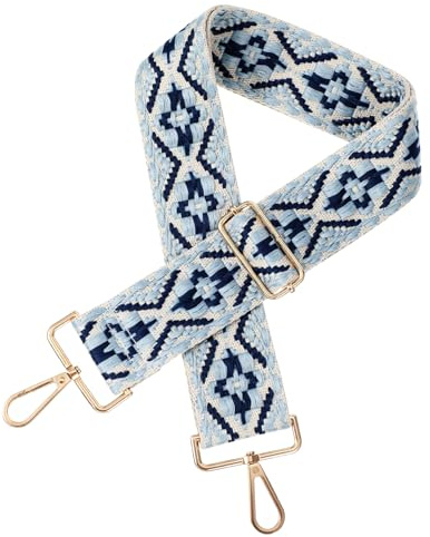 DOPENSPI 1PCS Universal Shoulder Strap, 5cm/2 Inch Wide Adjustable Bag Straps Blue Boho Replacement Handbag Strap for Shoulder Bag Crossbody Bags Tote Canvas