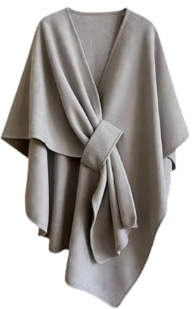 HULKAY The Fleece Drape Shawl, Elegant Warm Soft Open Front Poncho Sweater Wrap, Women's Elegant Knitted Shawl with Loop Closure for Spring Fall Winter (Grey)
