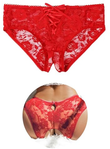 ohyeahlady Womens Sexy Lace Underwear French Knickers Plus Size Thongs | UK 8-22, Soft Stretchy, Low Rise Underpants, Criss Cross Lace Up Tanga Briefs, Hollow Out Panties,Romantic Boudoir Lingerie