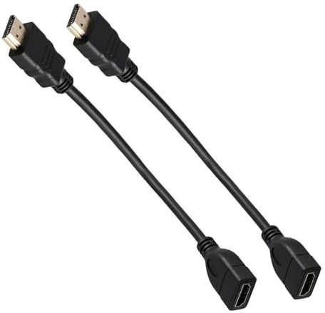 2 stycken hdmi förlängning kort 30 cm, 4K HDMI-adapter, kontakt till hona, hdmi kabelförlängning, hdmi förlängningskabel, stöd 3D, UHD 2160p 60 Hz, för TV-sticka, PS5, bildskärm, projektor