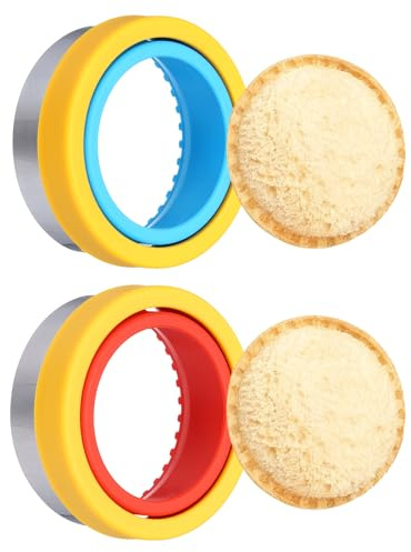 sourcing map 2 Pcs Sandwich Cutter and Sealer, Cute Cookie Cutters, Sandwich Maker Bread Decruster Lunch Accessories Round Shape for Lunchbox DIY Cookie Lunch Bento Gift, Red/Yellow/Blue