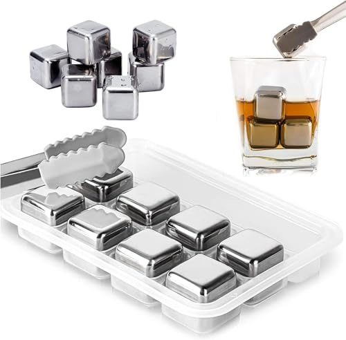 TLDBATICE 8 cubetti di ghiaccio riutilizzabili in acciaio inox, adatti per alimenti, in acciaio inox, per cocktail, Gin Stones