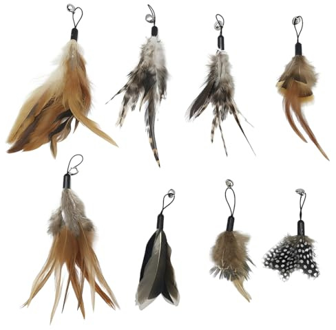 LAKPYN 8 Piezas Juguete Plumas Gato, Juguetes para Gatos Caña Ga-to Repuestos de Plumas, Jugue-te de Juego Ejercitador Para Gatito O Ga-to