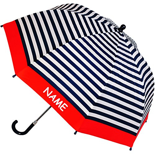 alles-meine.de GmbH Regenschirm - Streifen - rot/weiß/blau - Maritim - incl. Name - Kinderschirm Ø 72 cm/mit Klemmschutz - Kinder Stockschirm mit Griff - Regenschirme -..
