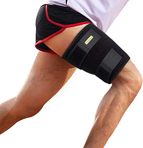 Muslera compresión y soporte muslo, soporte de compresión para muslo, ajustable manga de compresión para muslo con tiras antideslizantes para lesiones de tendinitis, para hombres y mujeres